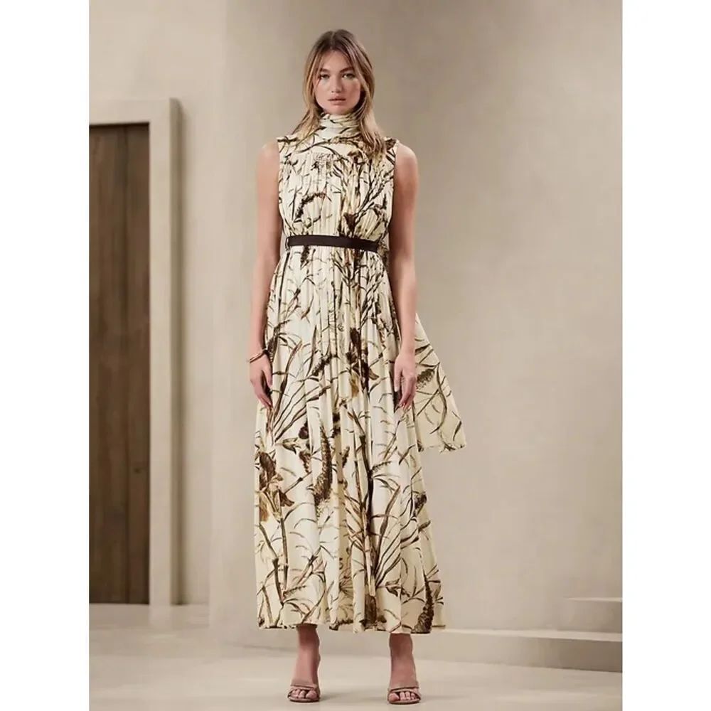 Banana Republic Valentina Maxi Dress wheat Botanical print sz M NWT